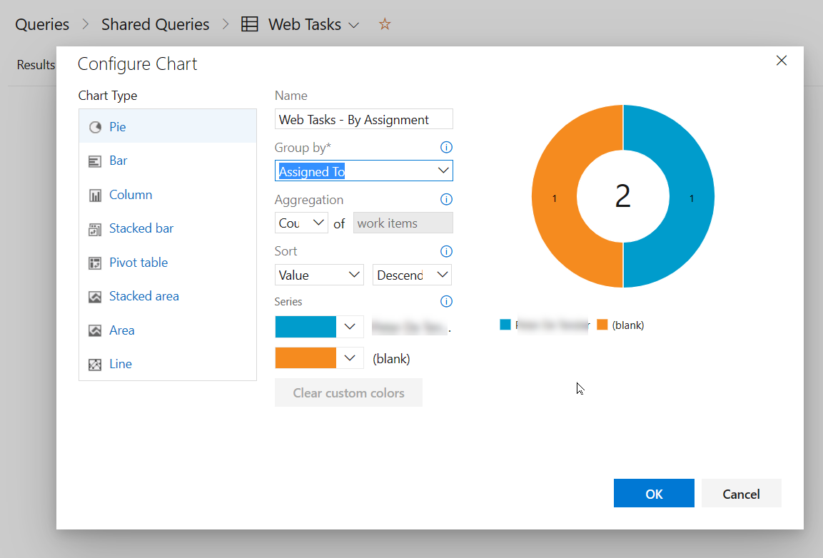 新 Web 任务饼图的屏幕截图。