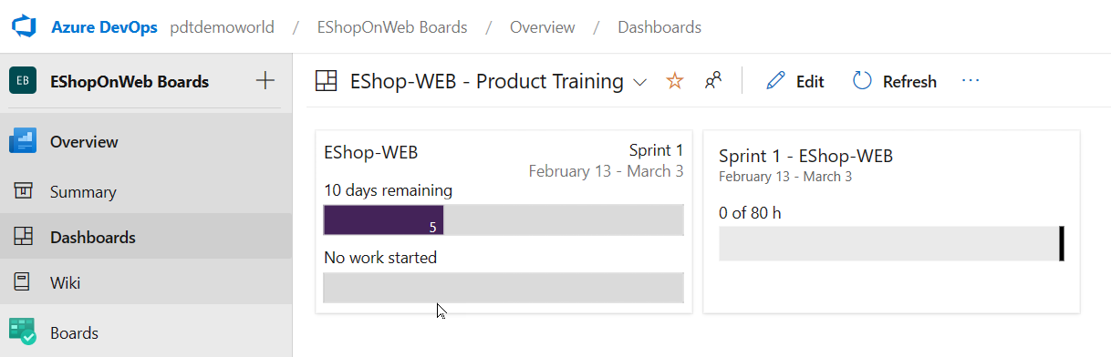 包含两个新小组件的仪表板的屏幕截图。