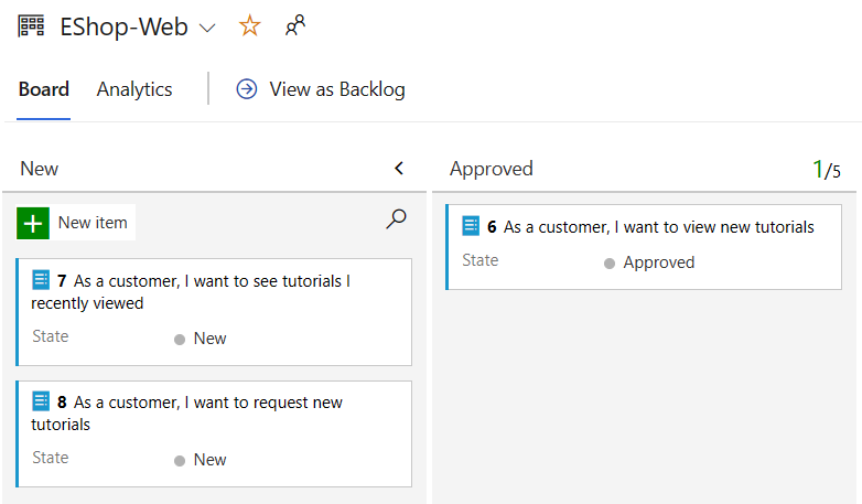 包含工作项的面板的屏幕截图。