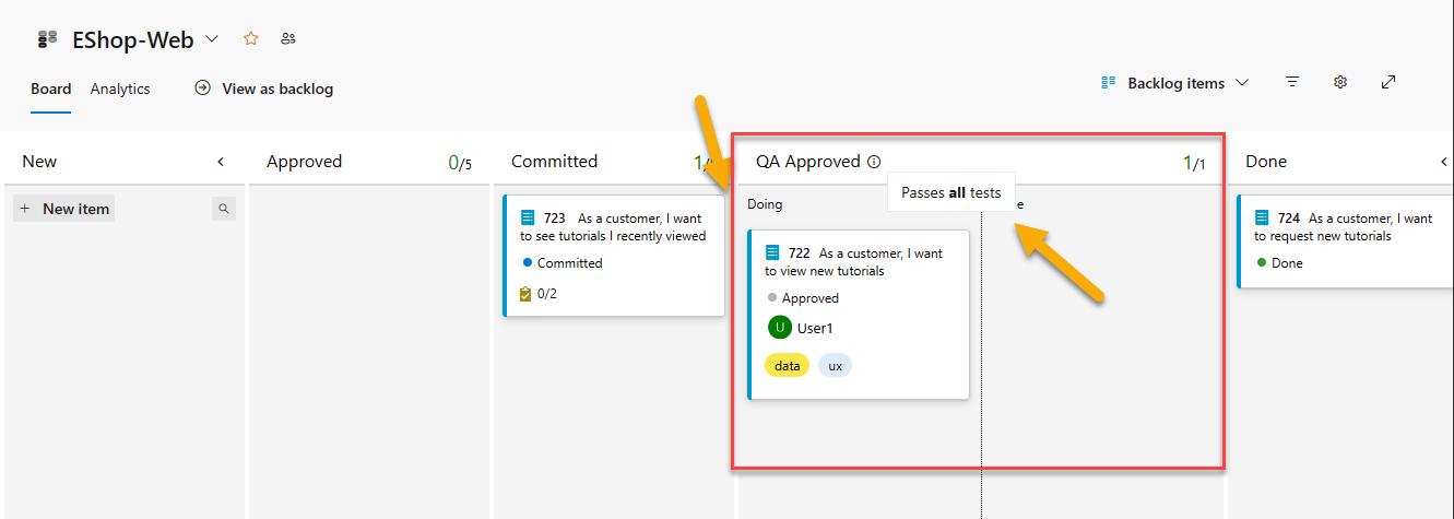 “QA 已批准”列的拆分列的屏幕截图。