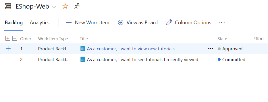 EShop-WEB 积压工作的屏幕截图。