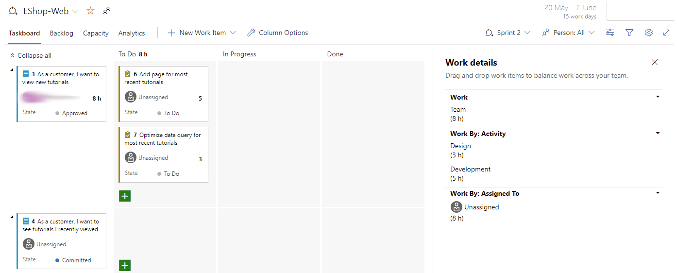 包含工作详细信息的 EShop-WEB 面板的屏幕截图。