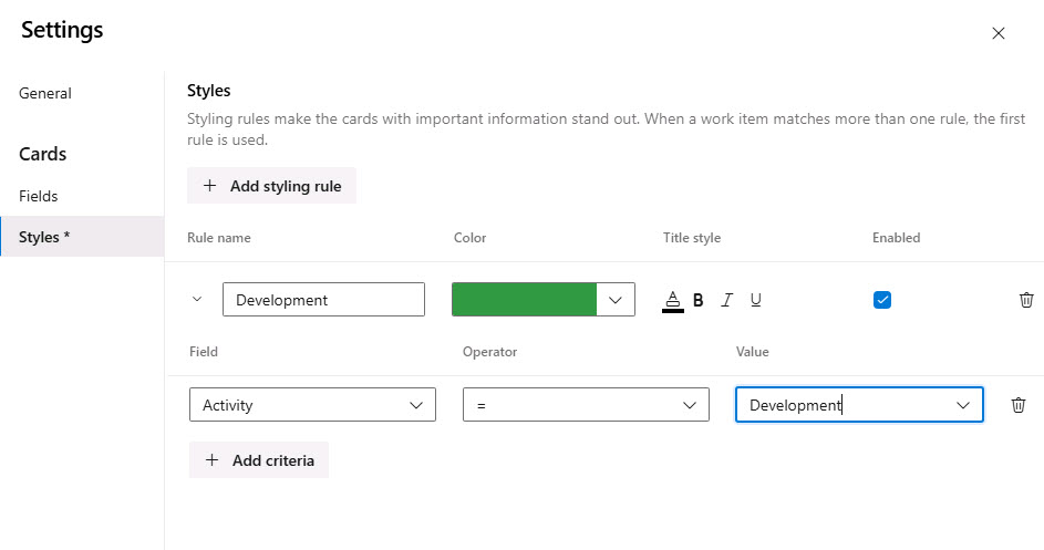 Screenshot of the board style settings.