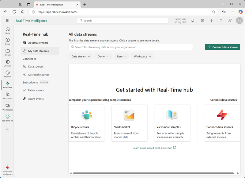 Screenshot des Echtzeit-Hubs in Fabric.