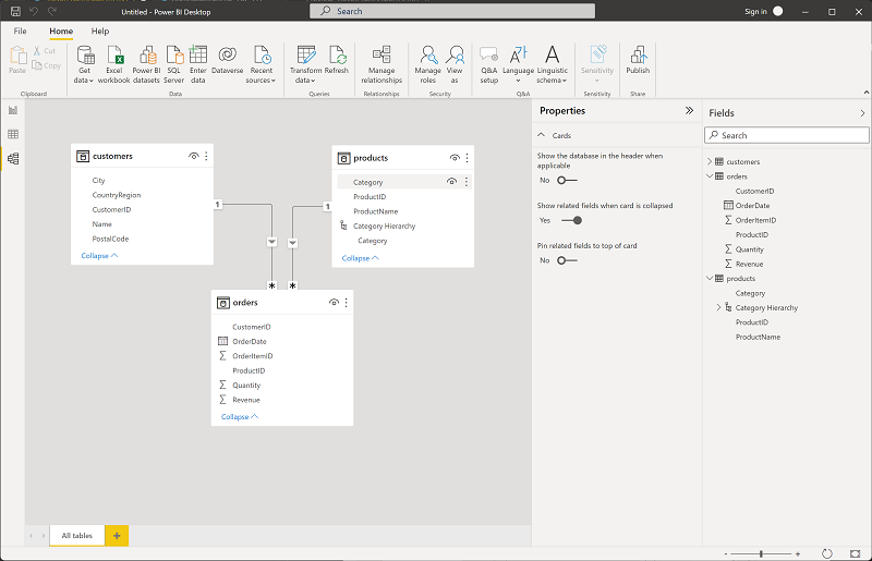 Captura de pantalla en la que se muestra cómo agregar Jerarquía de categoría en Power BI.