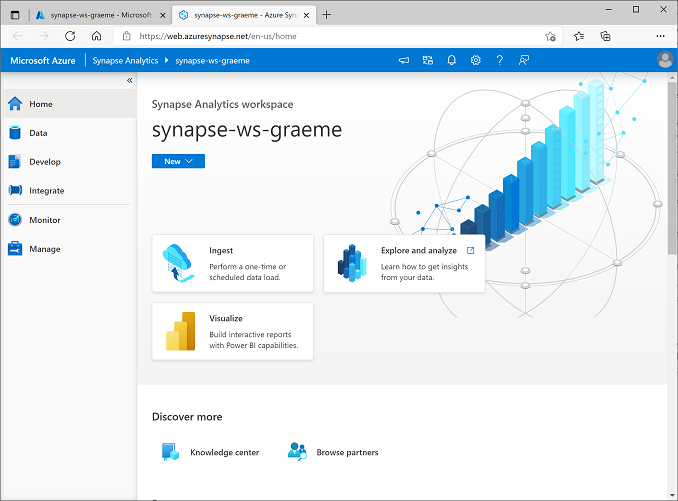 Imagen que muestra el menú expandido de Synapse Studio para administrar recursos y realizar tareas de análisis de datos.