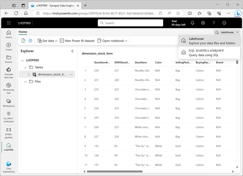 Cuplikan layar menu titik akhir analitik SQL.