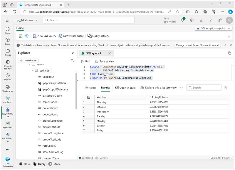 Cuplikan layar kueri SQL.