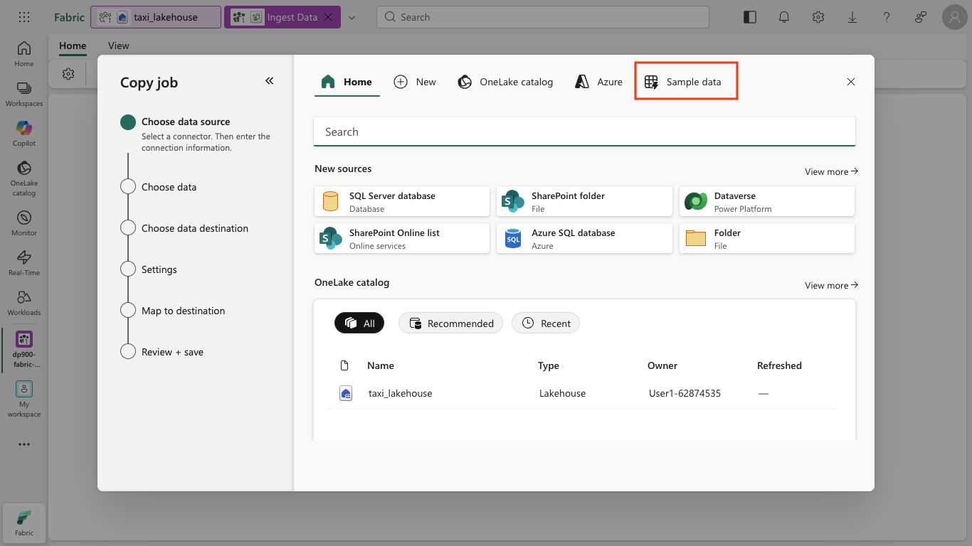 Screenshot of the Choose data source page in the copy job wizard.