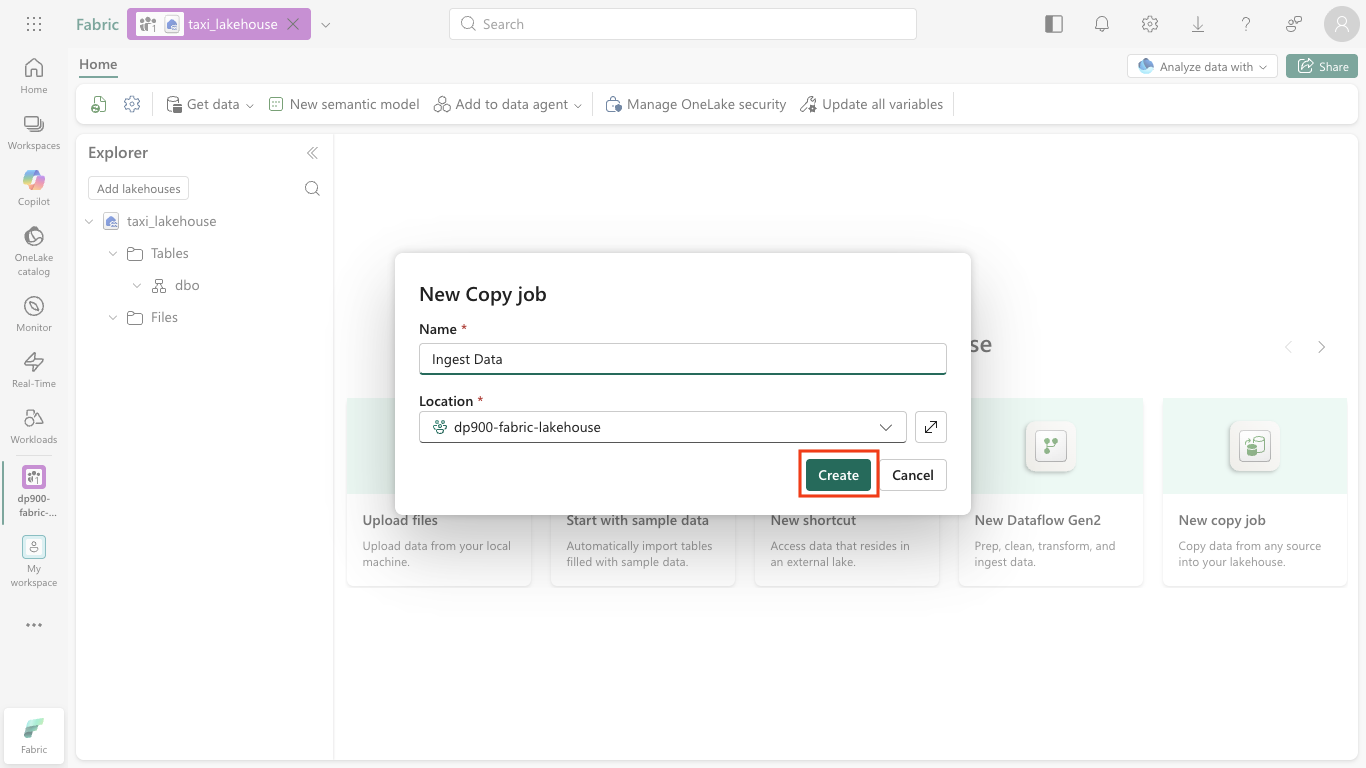 Screenshot of the New Copy job dialog with the name Ingest Data.