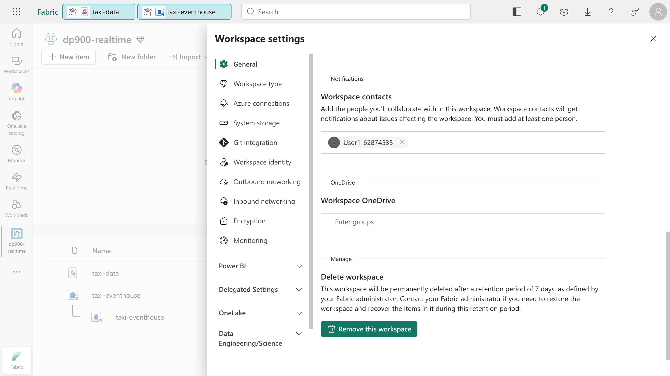 Screenshot of the remove workspace button.