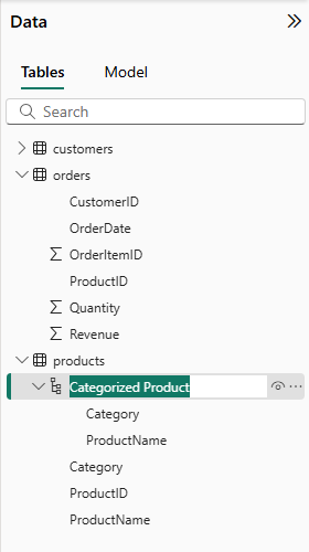 Screenshot showing how to rename the hierarchy in Power BI.