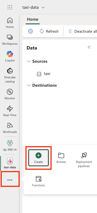 Screenshot of a create option in sidebar