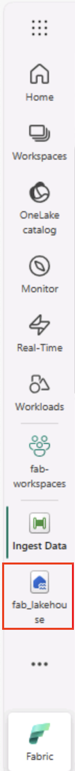 Screenshot of the Fabric lakehouse in the menubar