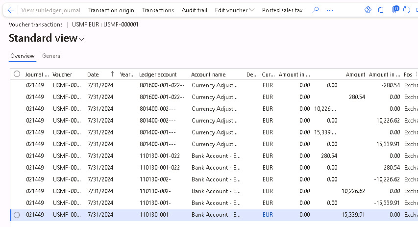 Voucher transactions page with four posted voucher transactions