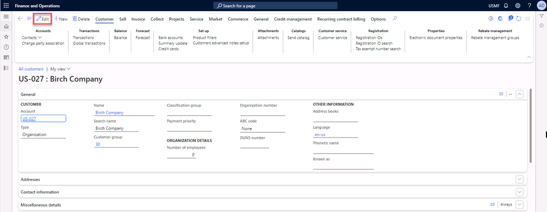 The Vendor page is open. Customer US-027 is selected for an adjustment.