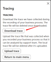 Screen capture that shows the Tracing window with an arrow pointing at the Download trace button.