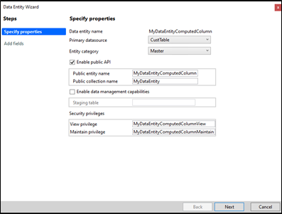 A screenshot of Data Entity Wizard