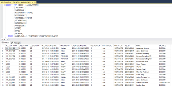 A screenshot of data from data entity view, where we can see our two computed columns.