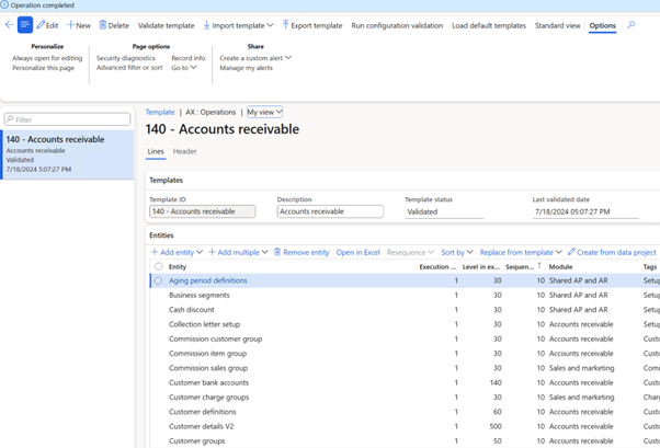 A screenshot of 140 - Account receivable template loaded.