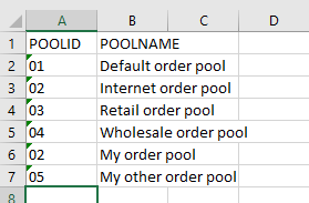 A screenshot of Excel file for Sales order pools with two new rows.