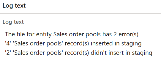 A screenshot of the log for Sales order pools import.