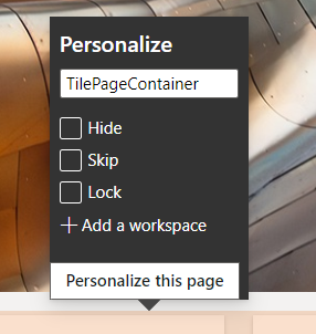 Imagen de pantalla de la ventana Personalizar: TilePageContainer