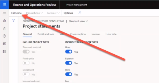 Capture d’écran de la page Statistiques de projet où l’option Calculer est mise en surbrillance