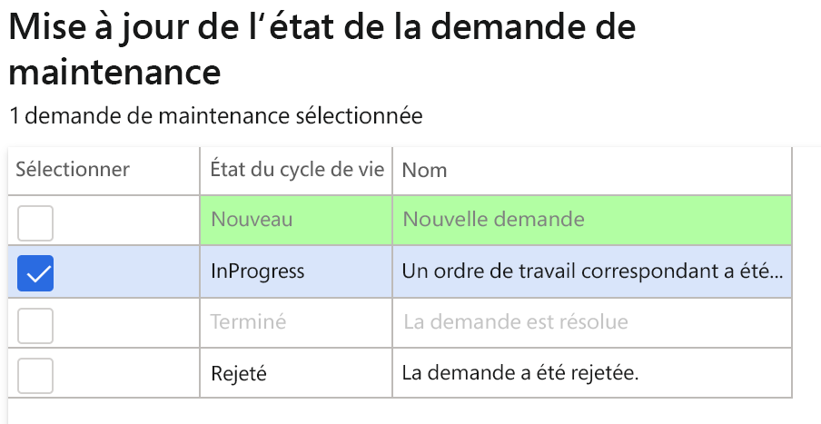 Capture d’écran de l’élément de ligne à sélectionner