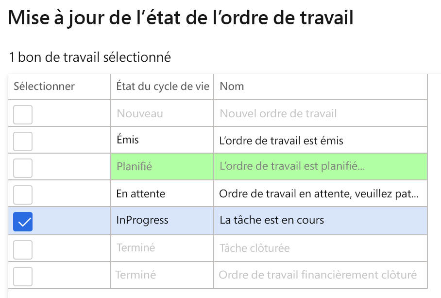 Capture d’écran de l’élément de ligne à sélectionner