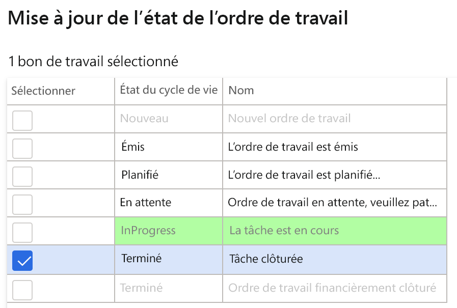 Capture d’écran de l’élément de ligne à sélectionner