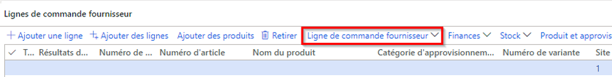 Image d’écran montrant l’emplacement de l’option de menu Ligne de commande fournisseur