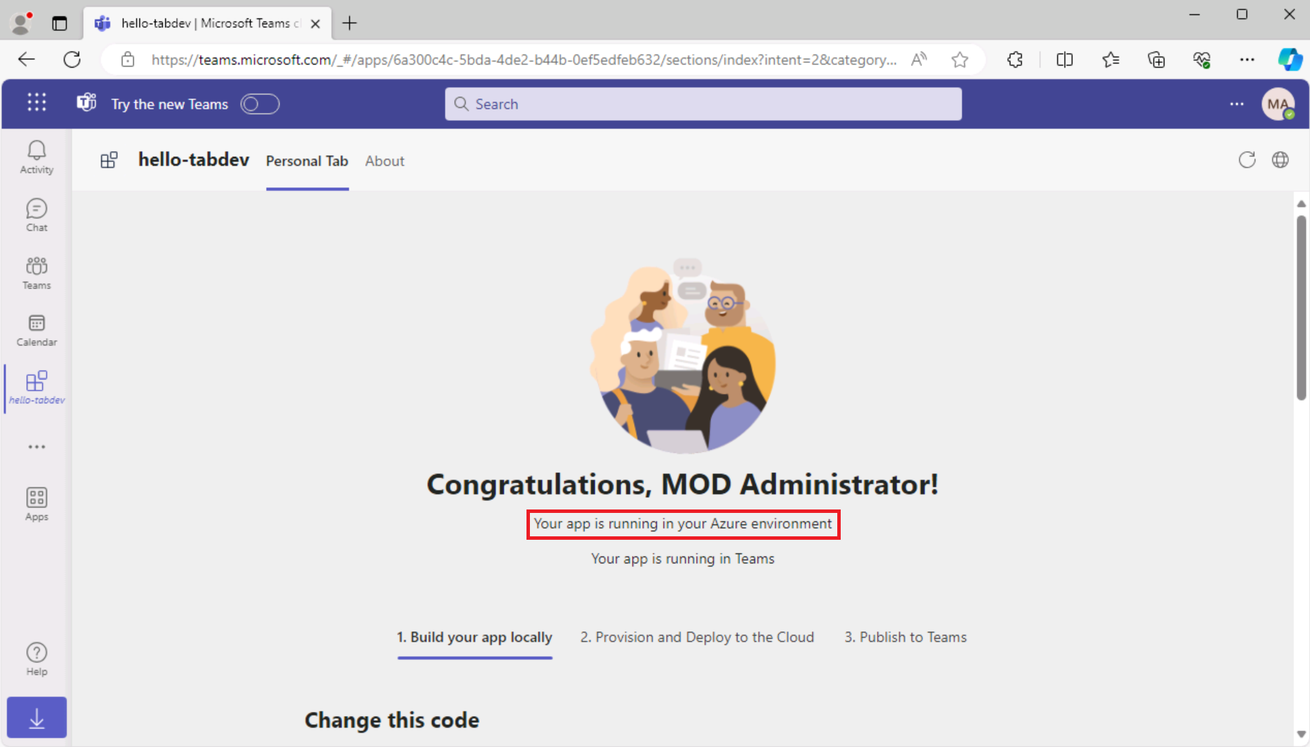 Screenshot of an app running in Microsoft Teams.