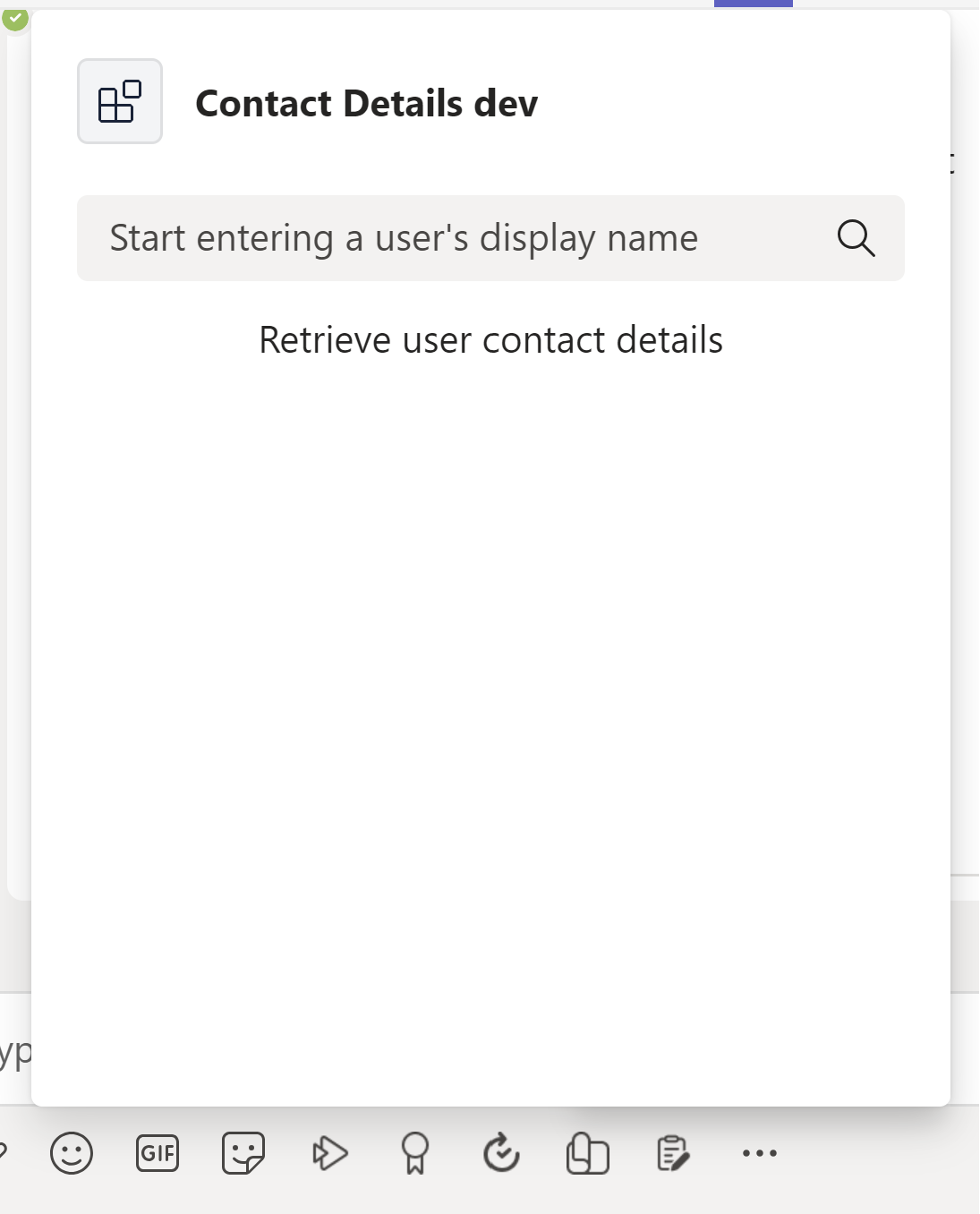 Screenshot of the contact details message extension in Teams.