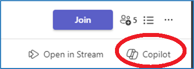 Screenshot showing Copilot option in Copilot in Teams.