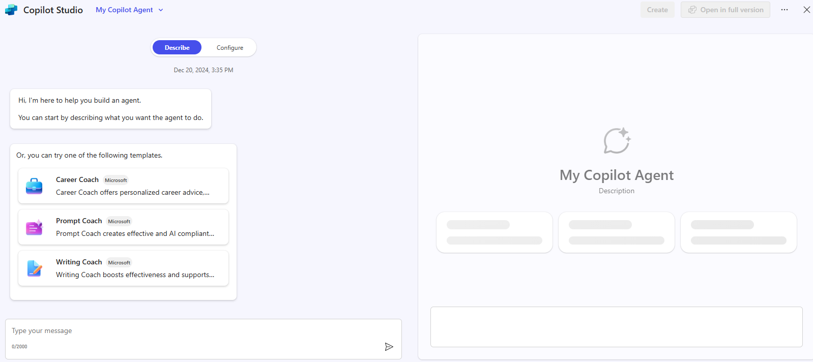 Screenshot showing Describe feature.