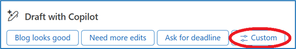 Screenshot showing the custom prompt option in Copilot for Outlook.