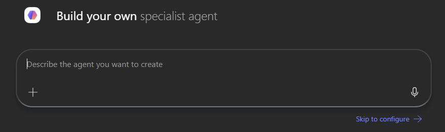 Screenshot showing describe agent with sample prompt filled in.