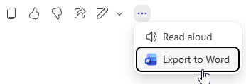 Export to Word option in Copilot Chat response menu.