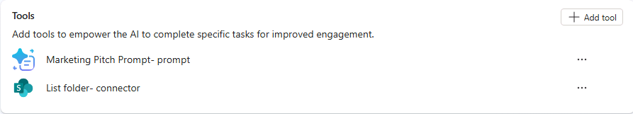 Screenshot of the Tools section of the Product Support agent after the connector tool has been added.
