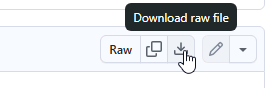 Screenshot of Microsoft Edge highlighting the download raw file button in GitHub.