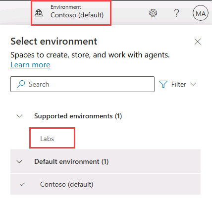 Select your environment in the Copilot Studio.