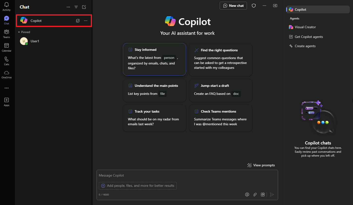 screenshot showing Copilot Chat within Teams.