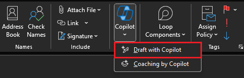 screenshot showing draft with copilot in Outlook.