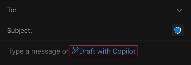 screenshot showing draft with copilot in Outlook mobile.