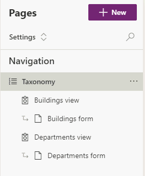 A screenshot of the navigation in Settings area