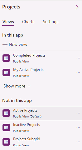 Project views in app.
