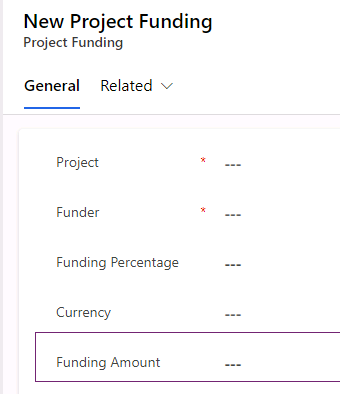 Project Funding main form.