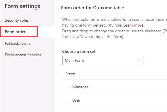 Form Settings form order.
