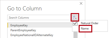 Options de tri d’Accéder à la colonne